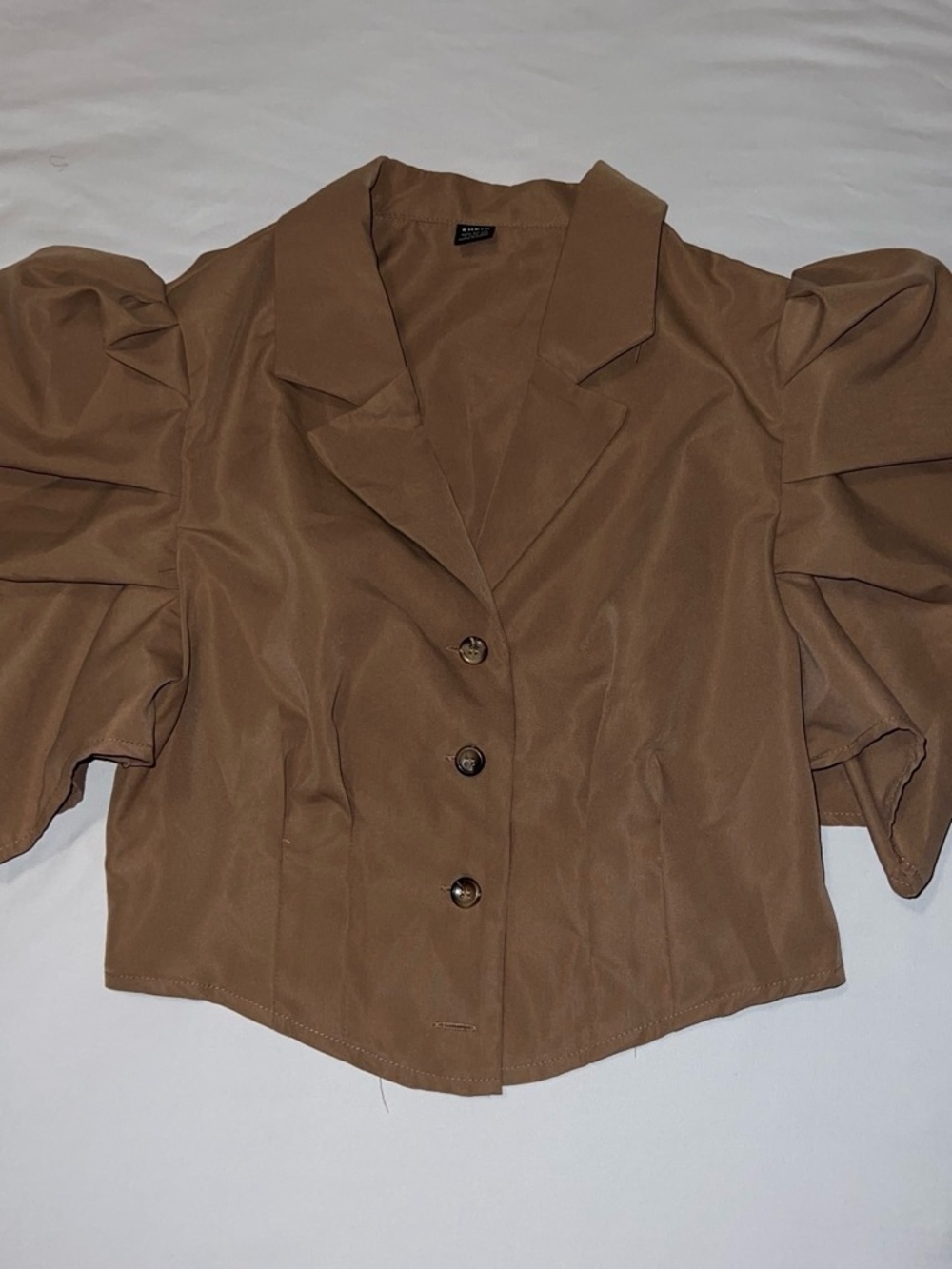 SHEIN Brown Puff-Sleeve Button Front Blouse